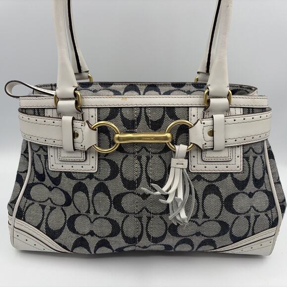 COACH Handbag Signature Denim Leather Tassel Gold Hardware Canvas 